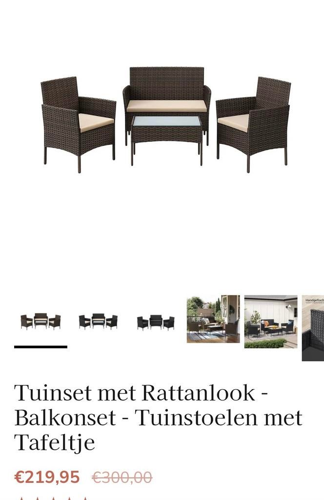 Rotan Tuinset twee stoelen, bankje en tafeltje  1, Tuin en Terras, Ophalen of Verzenden, Zo goed als nieuw, 2 zitplaatsen