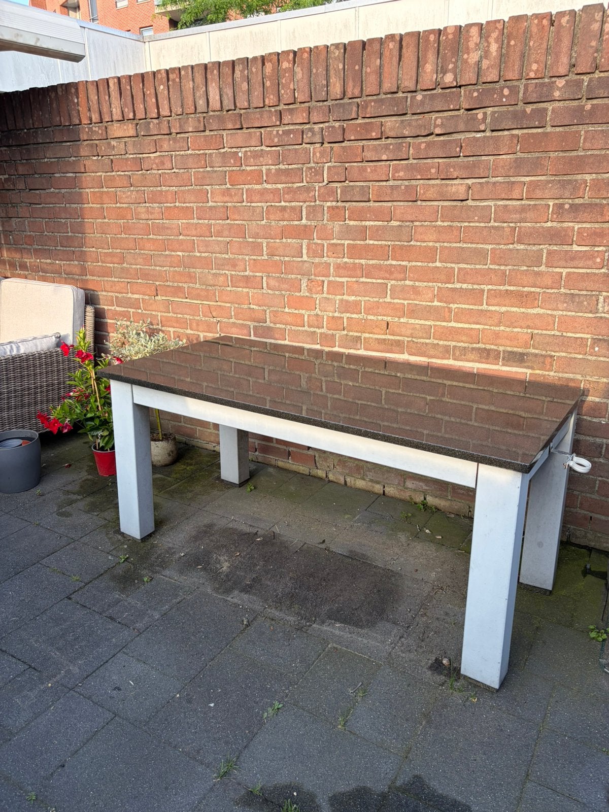Tuintafel met natuur stenen blad, Tuin en Terras, Tuintafels, Ophalen, Zo goed als nieuw, Rechthoekig