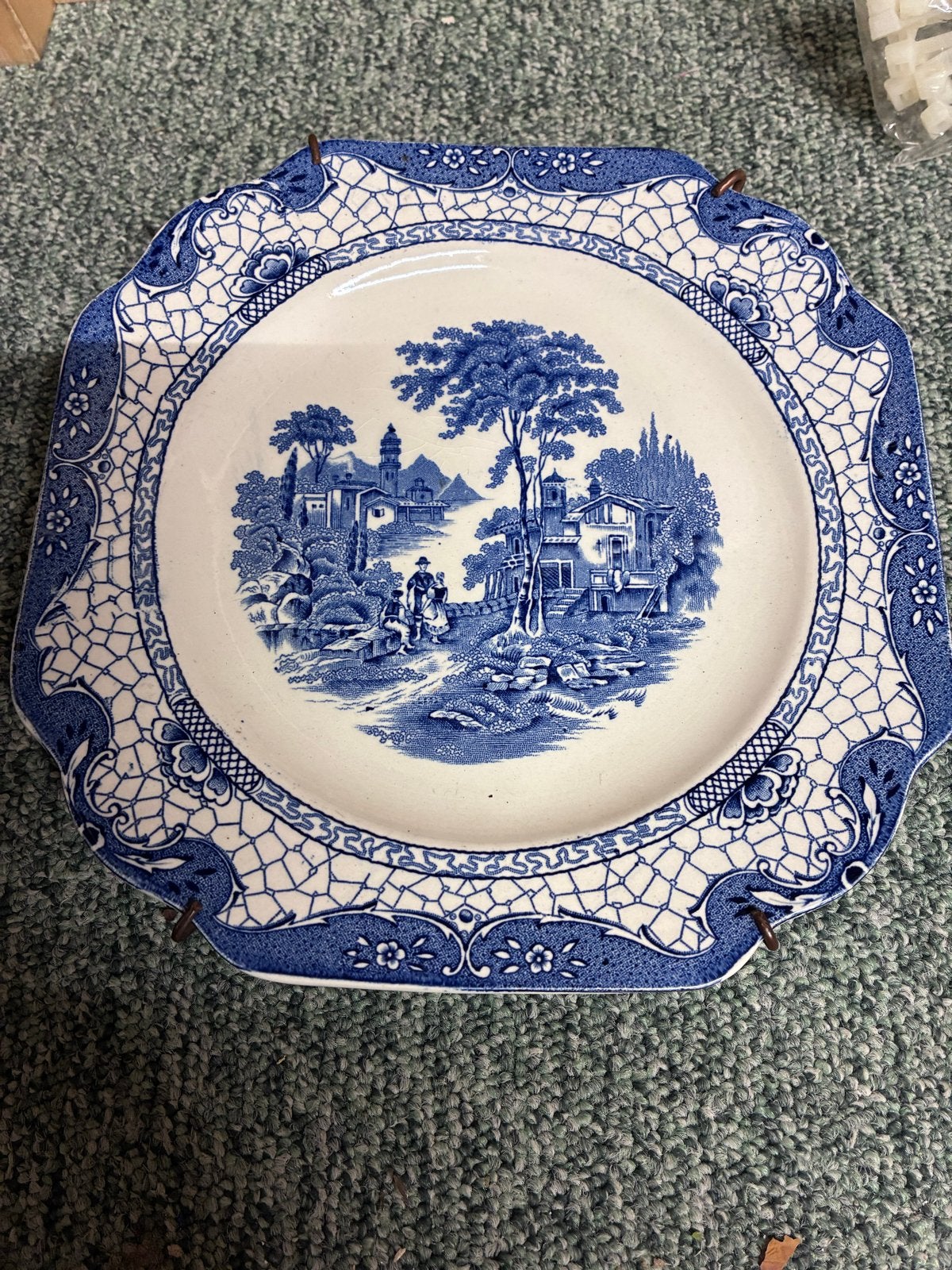 Antiek blauw-wit landschap bord, "Landscape" patroon, Ophalen of Verzenden