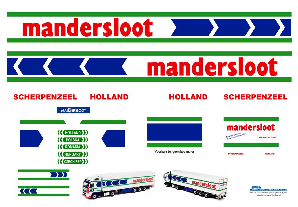 Vrachtauto decal 1:50 Mandersloot Scherpenzeel, Hobby en Vrije tijd, Modelauto's | 1:50, Verzenden, Nieuw, Bus of Vrachtwagen