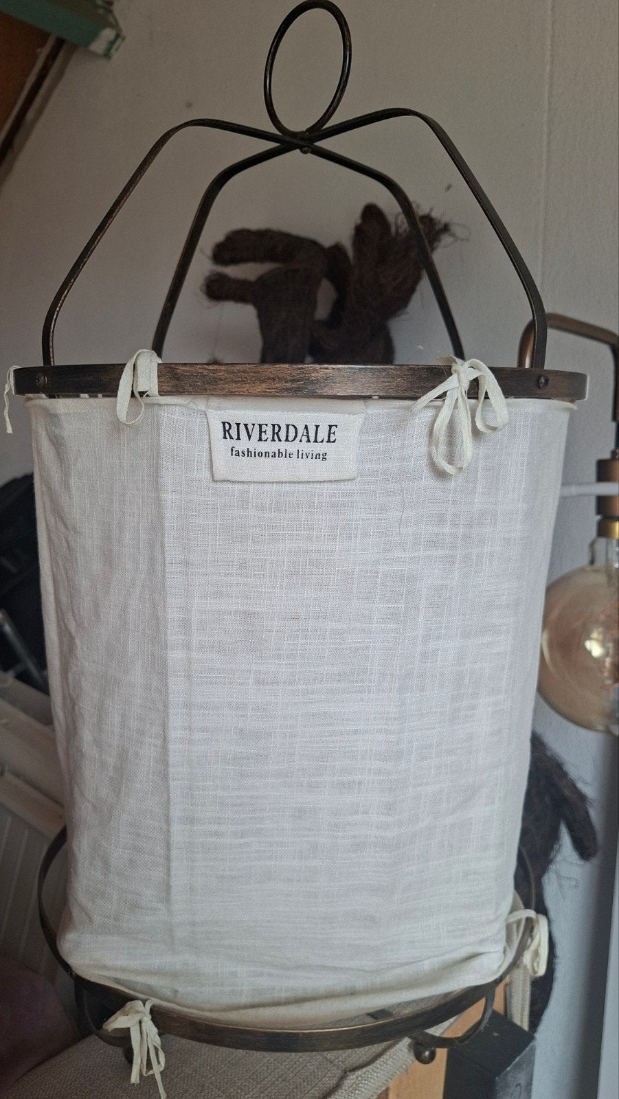 Riverdale lantaarn met stoffen bekleding, Gebruikt, Beige, Ophalen of Verzenden, Landelijk