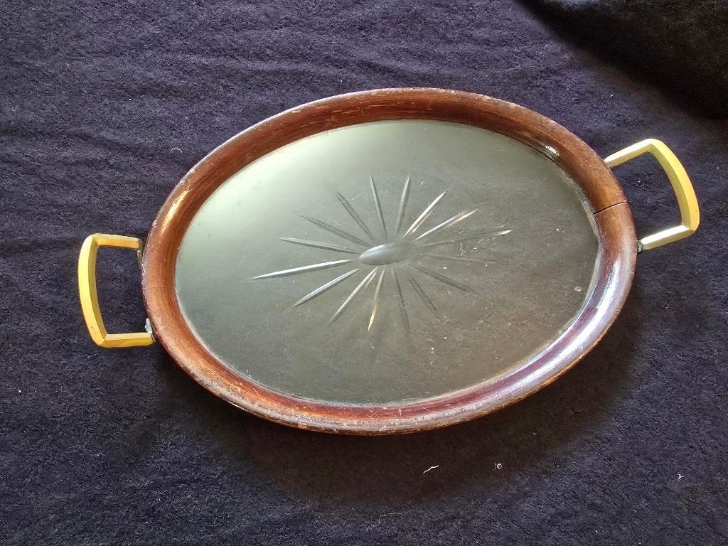 Art Deco dienblad - Starburst patroon - glas, Ophalen of Verzenden