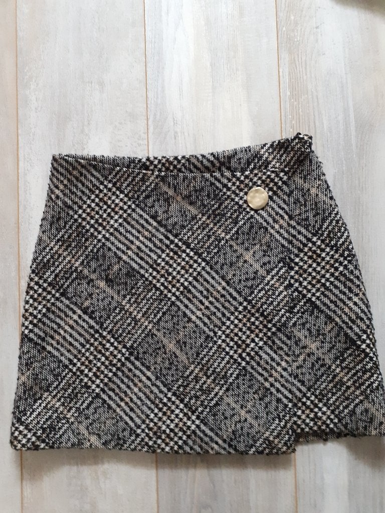 Superleuk zwart/bruin ruiten vaste-overslag rok, maat S., Kleding | Dames, Bruin, Ophalen of Verzenden, Zo goed als nieuw, Maat 36 (S)