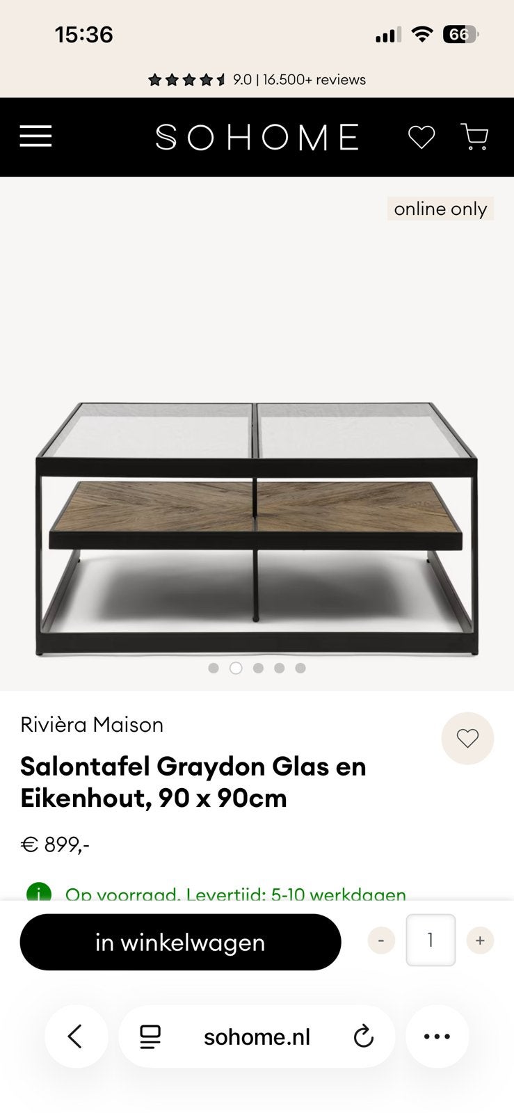 Salontafel Rivièra maison, Huis en Inrichting, Ophalen, 50 tot 100 cm, Vierkant, 50 tot 100 cm