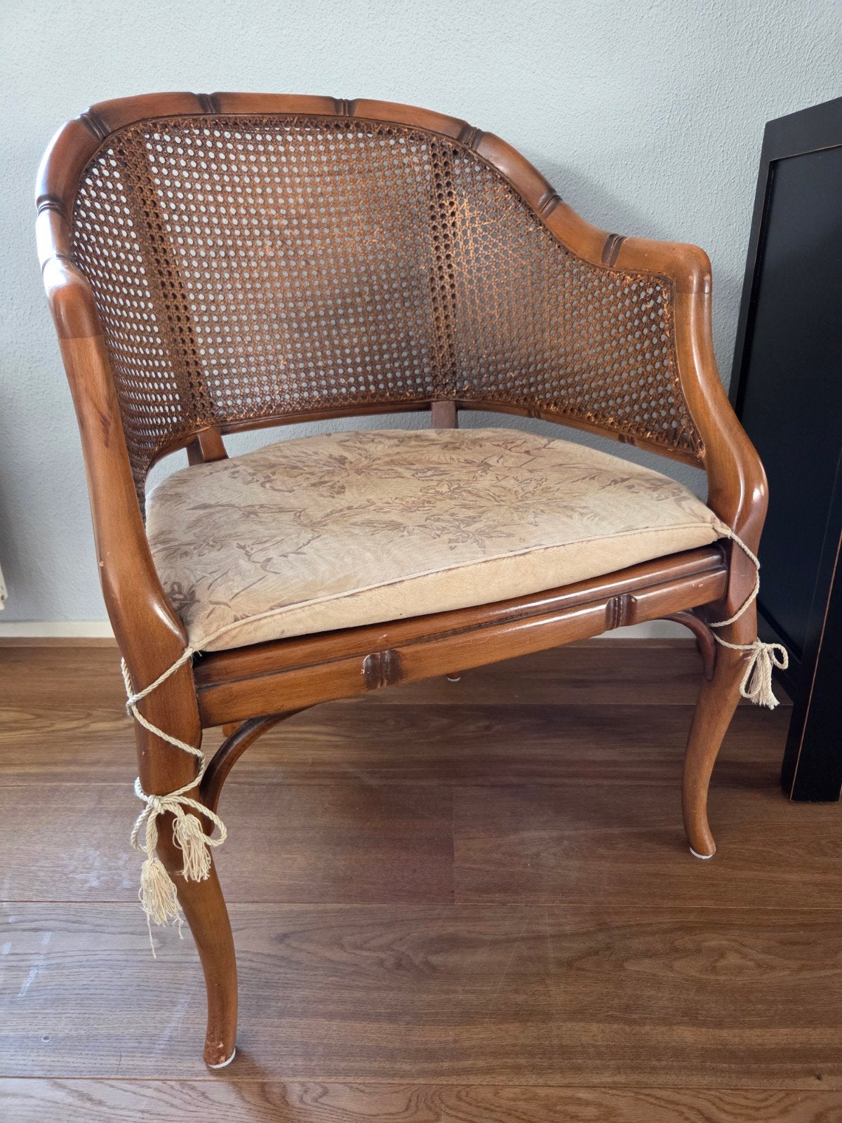 Vintage Faux Bamboe Stoel Louis XV-stijl met Zitkussen, Ophalen of Verzenden