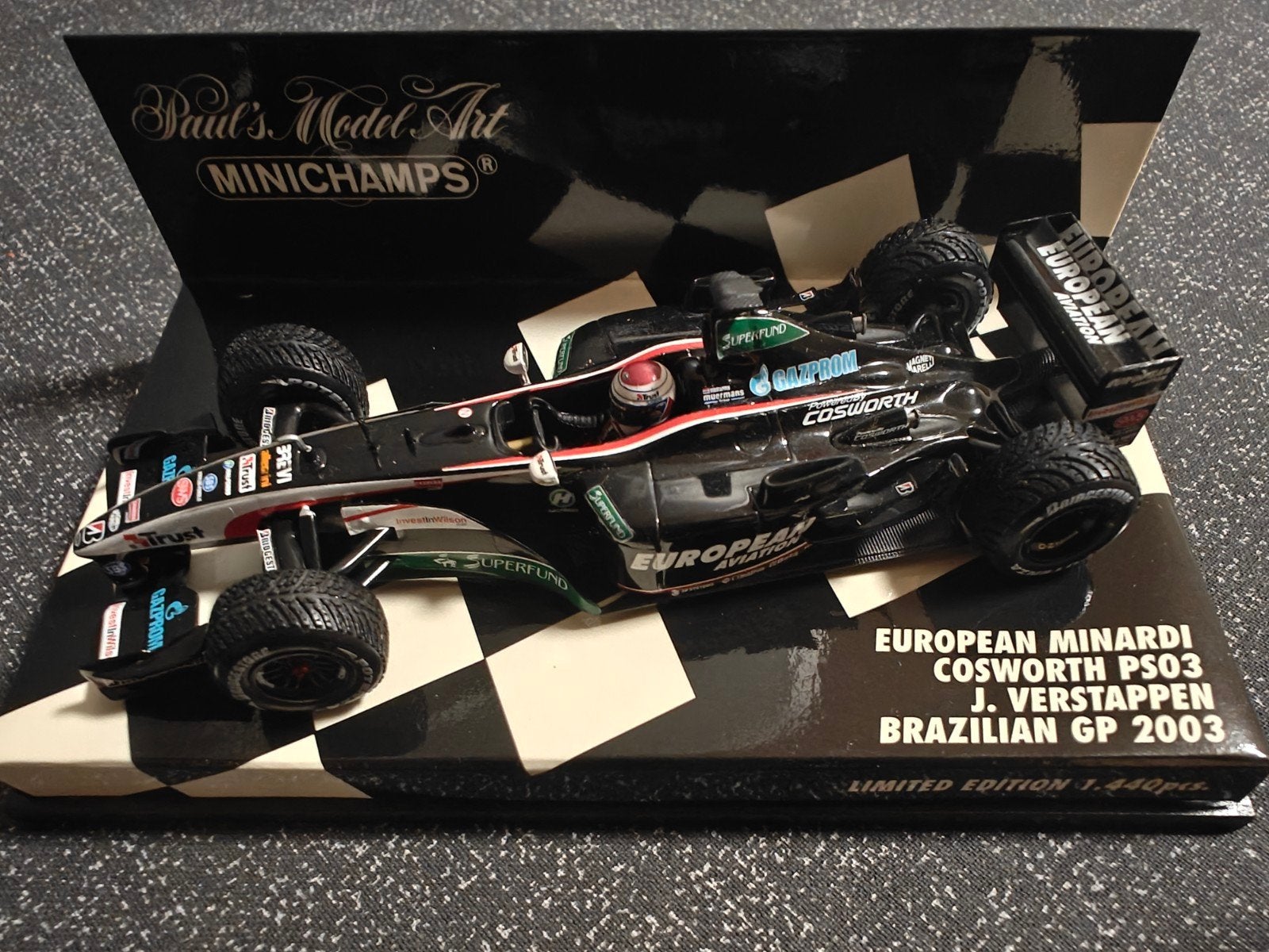 Minardi Cosworth PS03 Jos Verstappen 2003 Regenrace Brazilië, Ophalen of Verzenden, Zo goed als nieuw, Overige typen