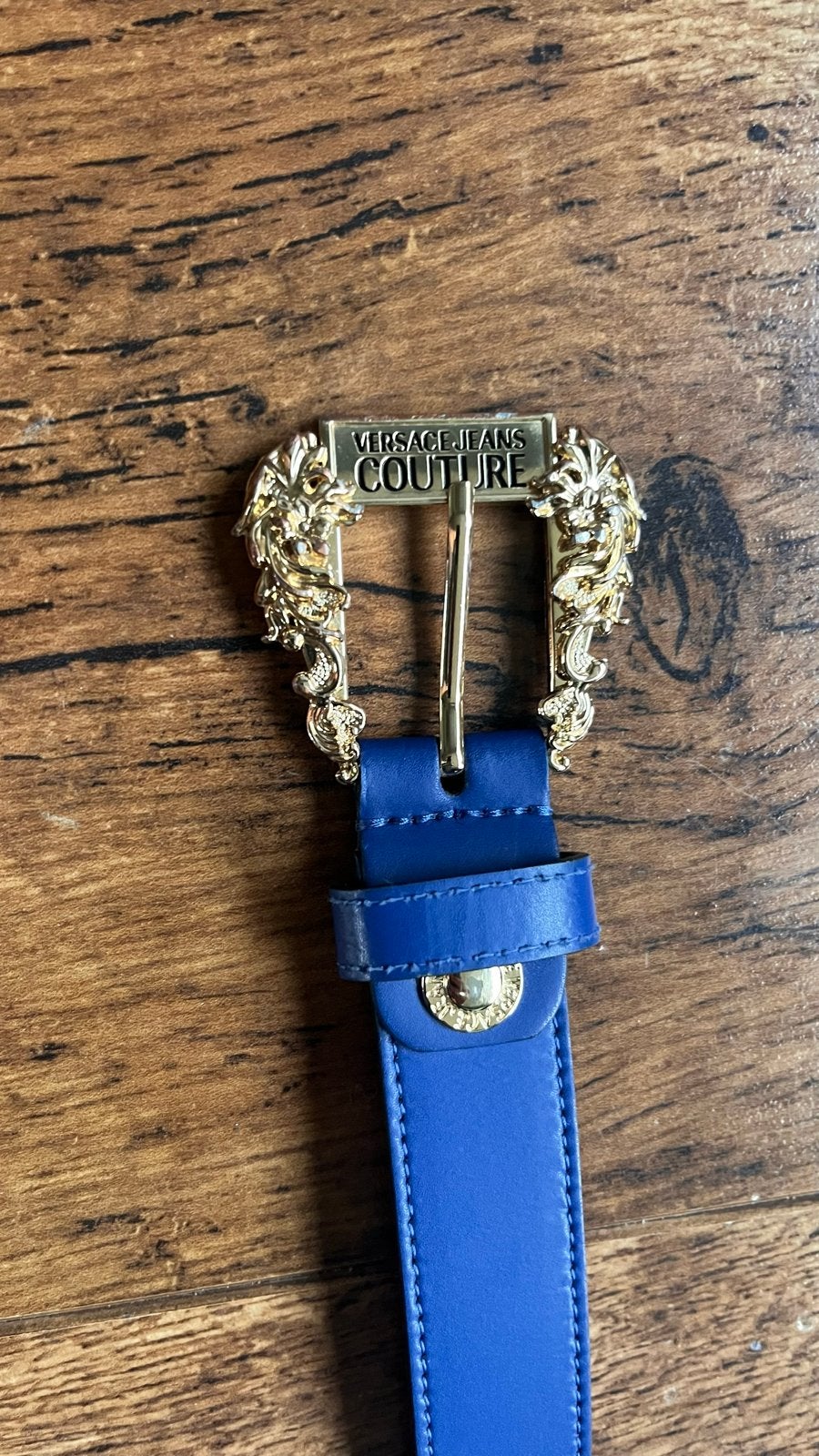 Versace Jeans Couture riem - Blauw met gouden gesp, Overige kleuren, 3 tot 5 cm, Echt leder, 90 tot 100 cm