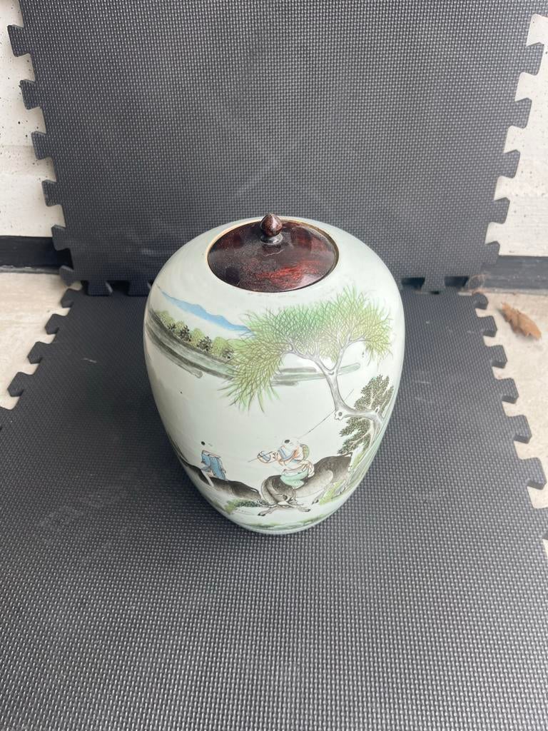 Oude Japanse gemberpot met handgeschilderde decoratie, Ophalen of Verzenden