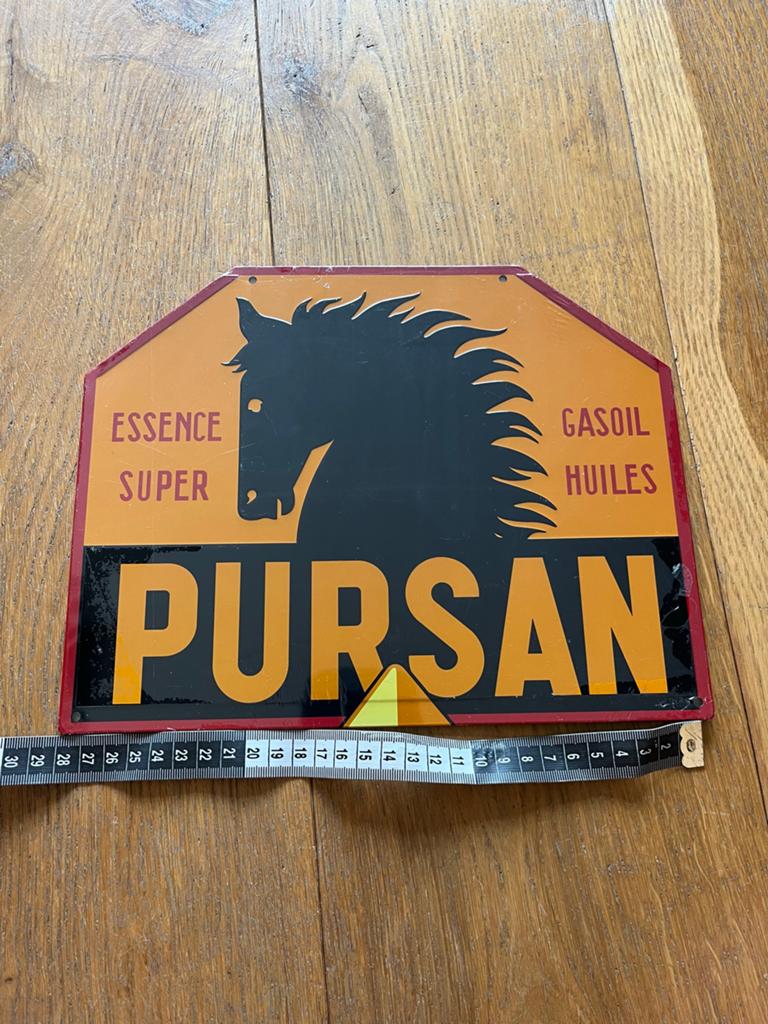 Metalen bord ESSENCE SUPER GASOIL HUILES PURSAN 28x22cm, Verzamelen, Muziek, Artiesten en Beroemdheden, Ophalen of Verzenden, Zo goed als nieuw