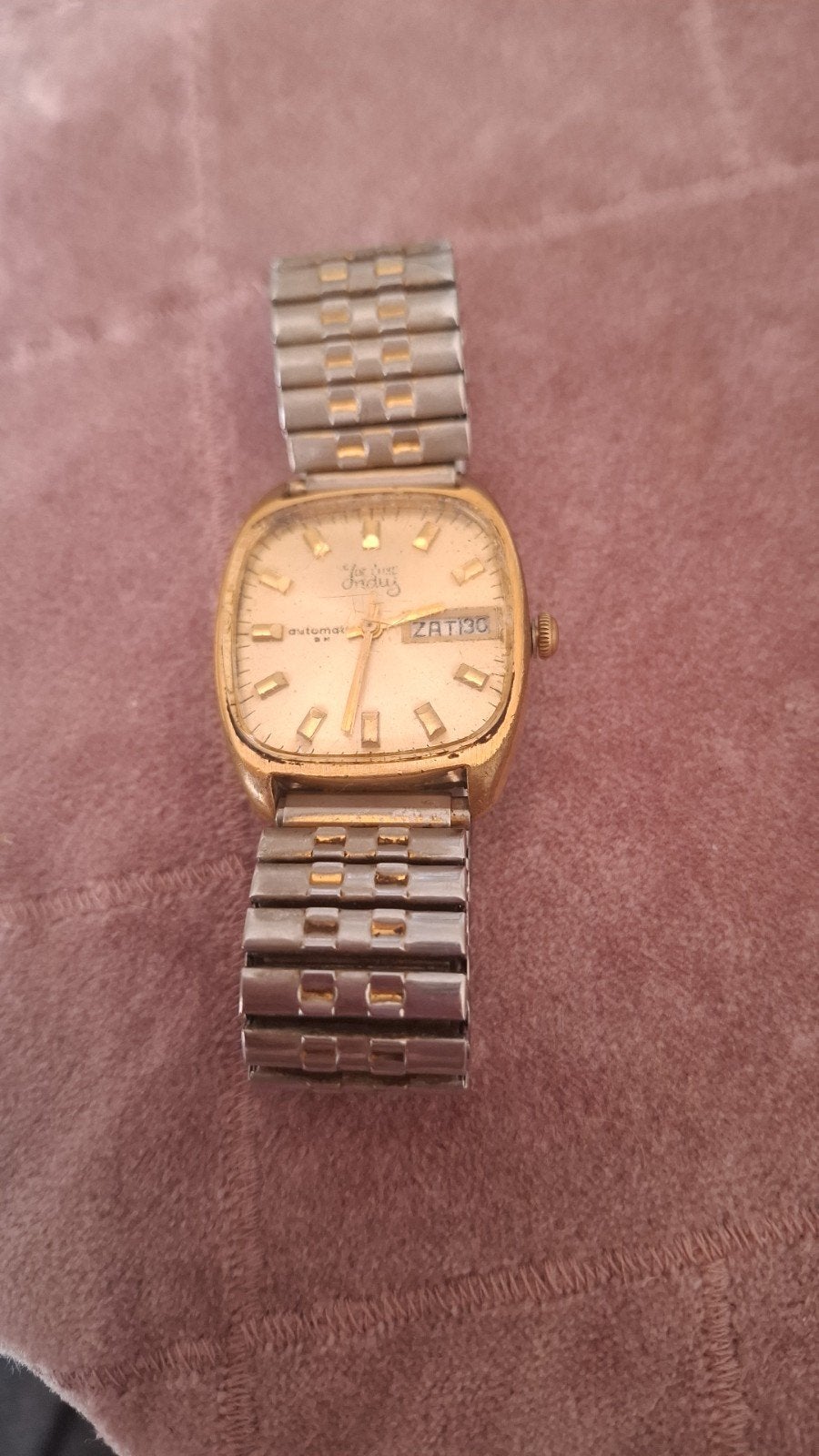 Vintage Polshorloge indus de Luxe Automatic SK ZAT 30, Overige merken, Overige materialen, Polshorloge, Verguld