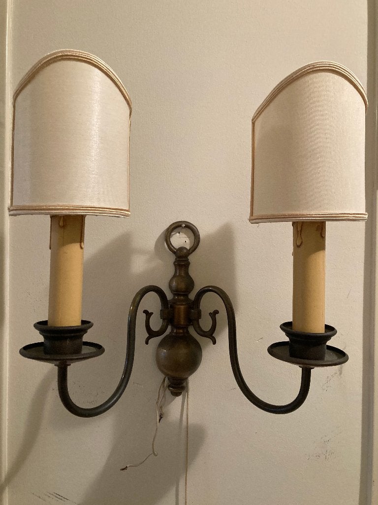 Brocante lamp met twee kaarslampjes/kandelaars, Ophalen of Verzenden