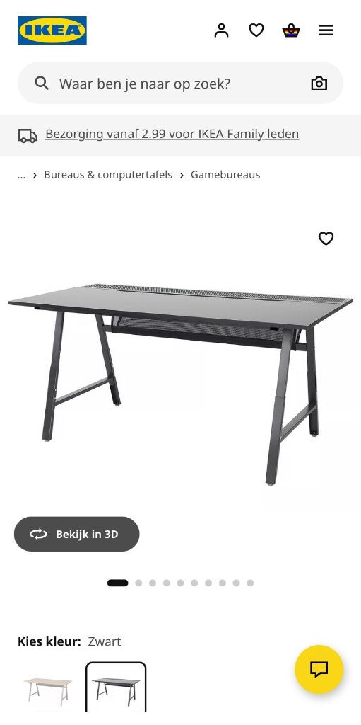 (Game)bureau, Ophalen, Zwart, 160 cm, In hoogte verstelbaar