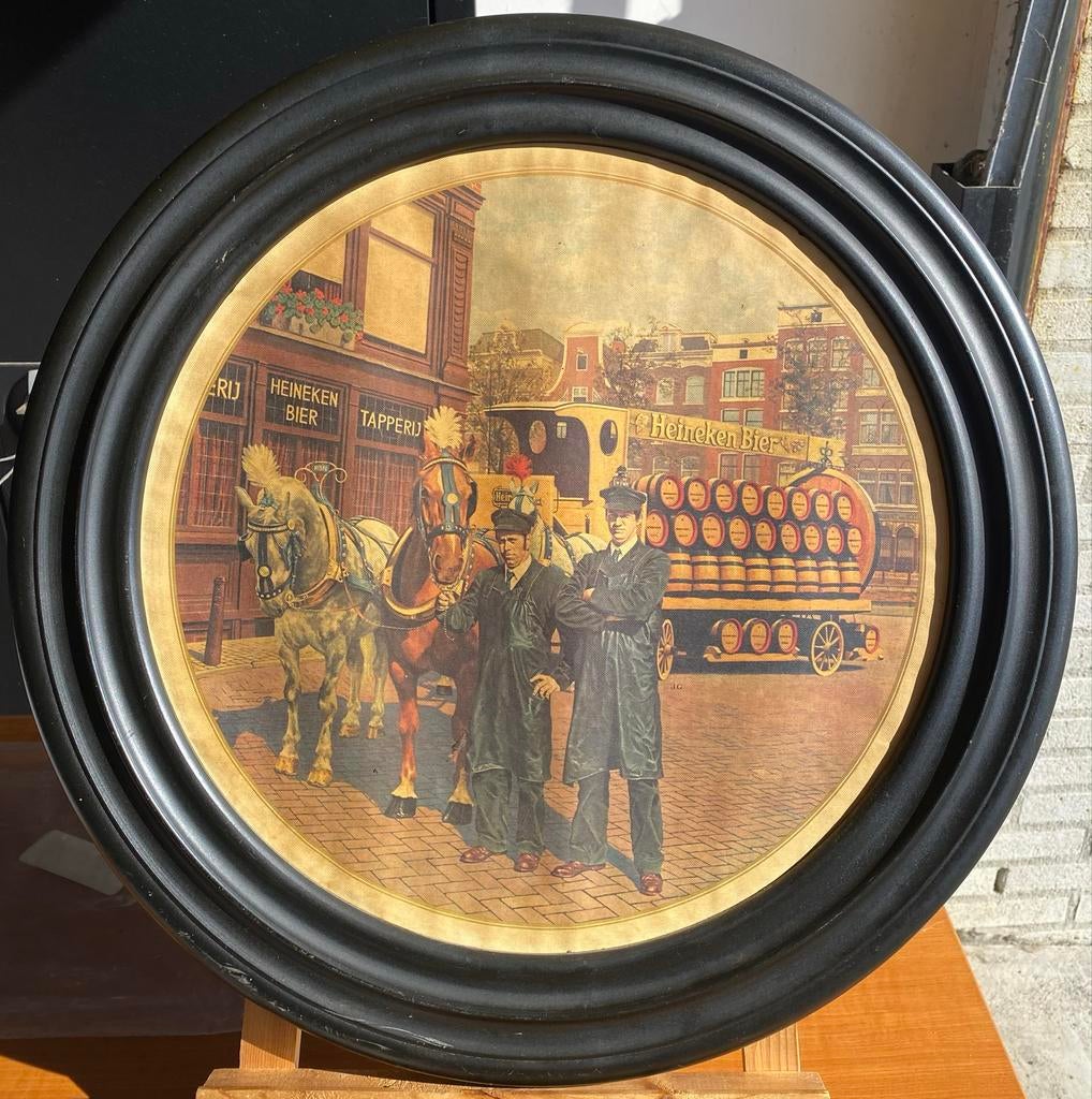 Vintage Heineken Bier Reclamebord - Paard en Wagen, Verzamelen, Ophalen of Verzenden, Gebruikt, Reclamebord