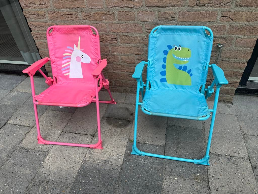 Klapstoelen roze (eenhoorn) en blauw (dinosaurus), Ophalen of Verzenden, Zo goed als nieuw, Stoel(en)