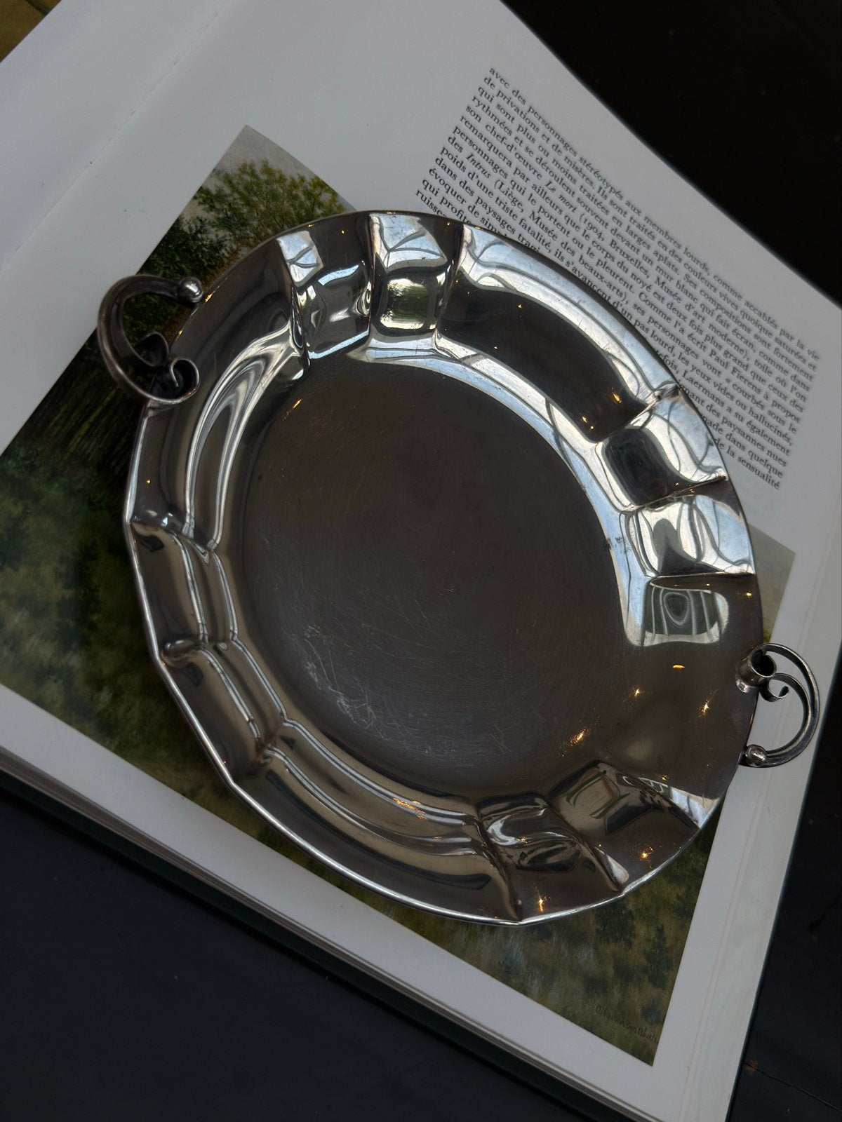 Verzilverde decoratieve schaal met handvatten Art Deco, Ophalen of Verzenden