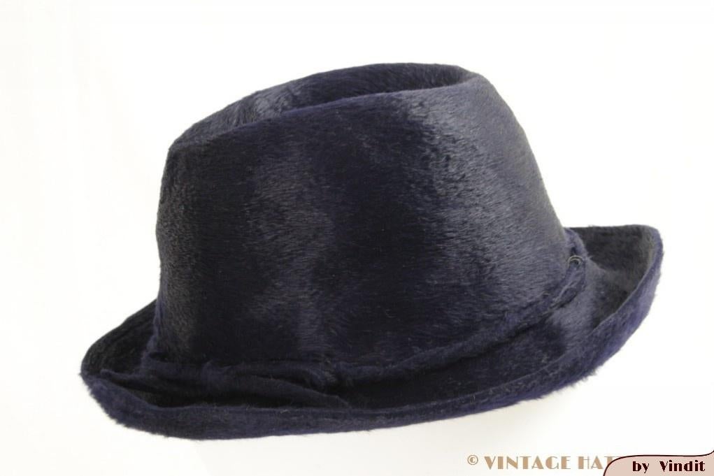 kleine Vintage Dameshoed Mayser blauw haarvilt 54, 134 t/m 140, Gebruikt, Meisje, Hoed