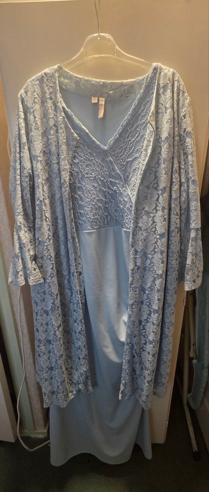 Lichtblauwe Kanten TrouwJurk met Jas - Maat 48/50, Kleding | Dames, Blauw, Maat 46/48 (XL) of groter, Ophalen of Verzenden, Zo goed als nieuw