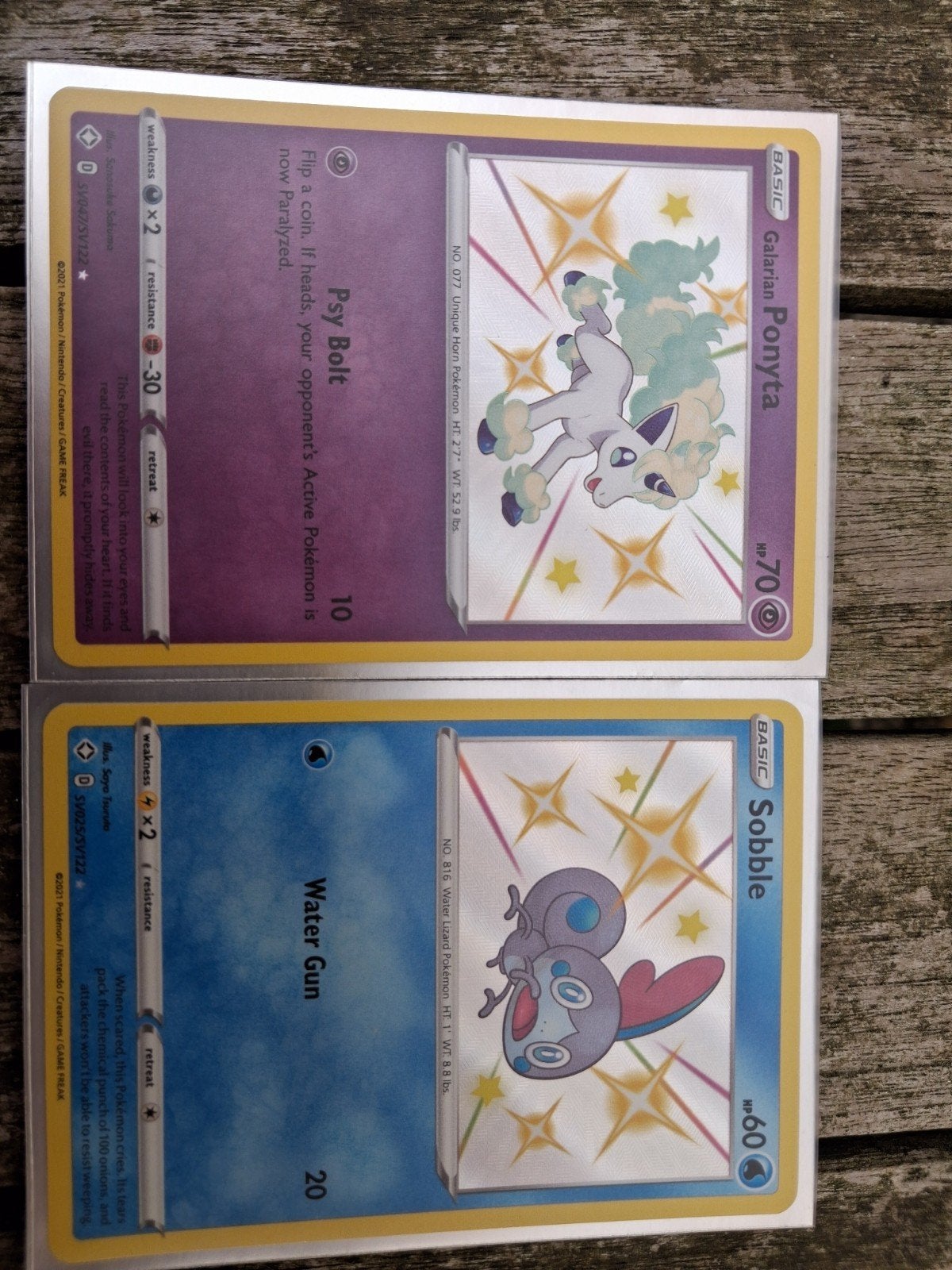 Pokémon Kaarten: shiny Galarian Ponyta & Sobble, Ophalen of Verzenden, Zo goed als nieuw, Losse kaart