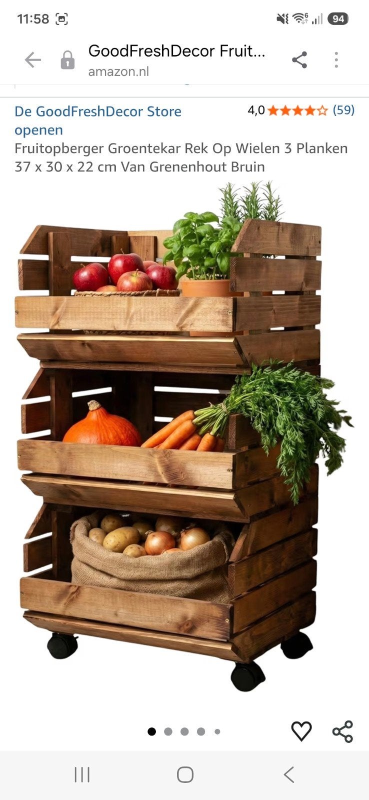 Acacia houten organiser voor voorraad op wielen., Ophalen, Minder dan 50 cm, 50 tot 100 cm, Nieuw