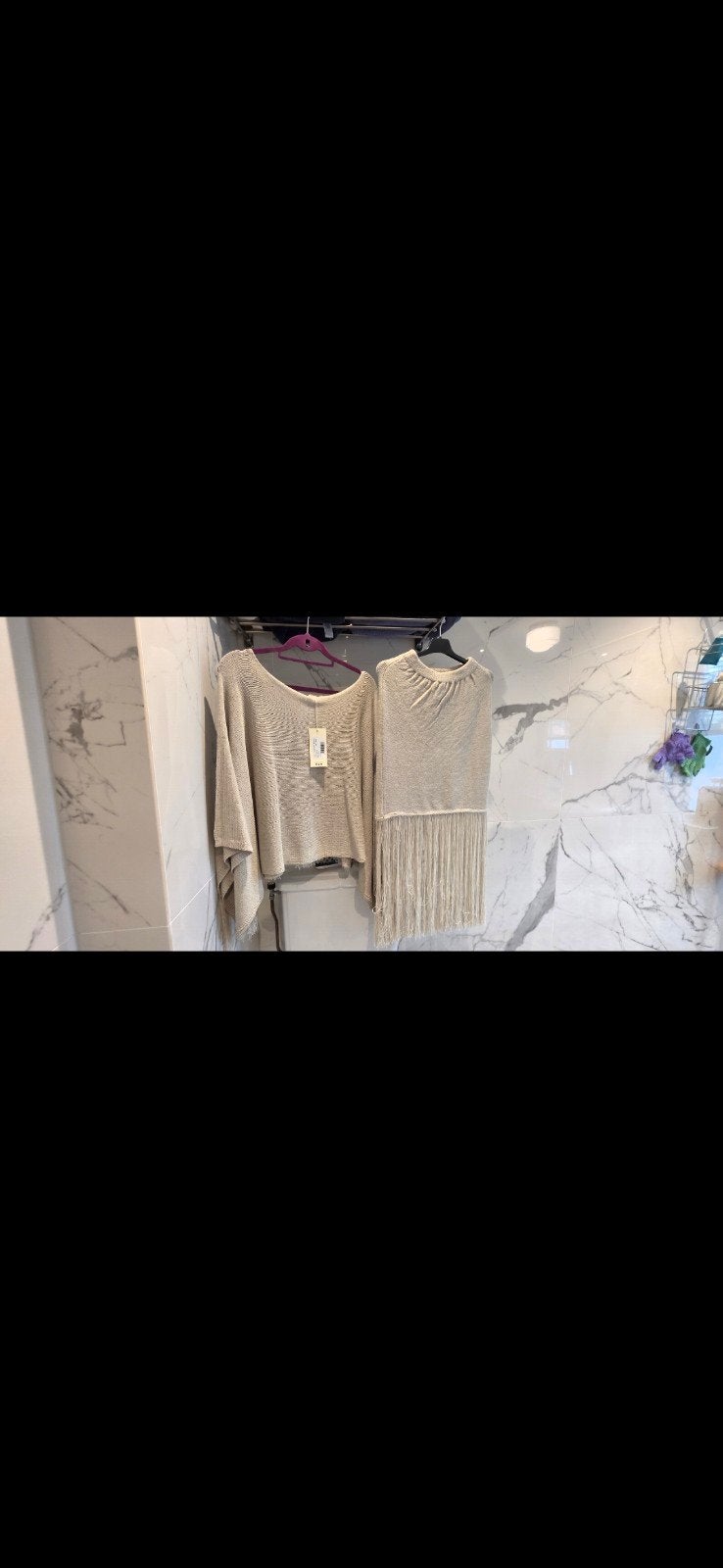 Moost wanted gebreide top en rok met franjes - Maat M, Kleding | Dames, Rokken, Zo goed als nieuw, Maat 38/40 (M), Beige, Boven de knie