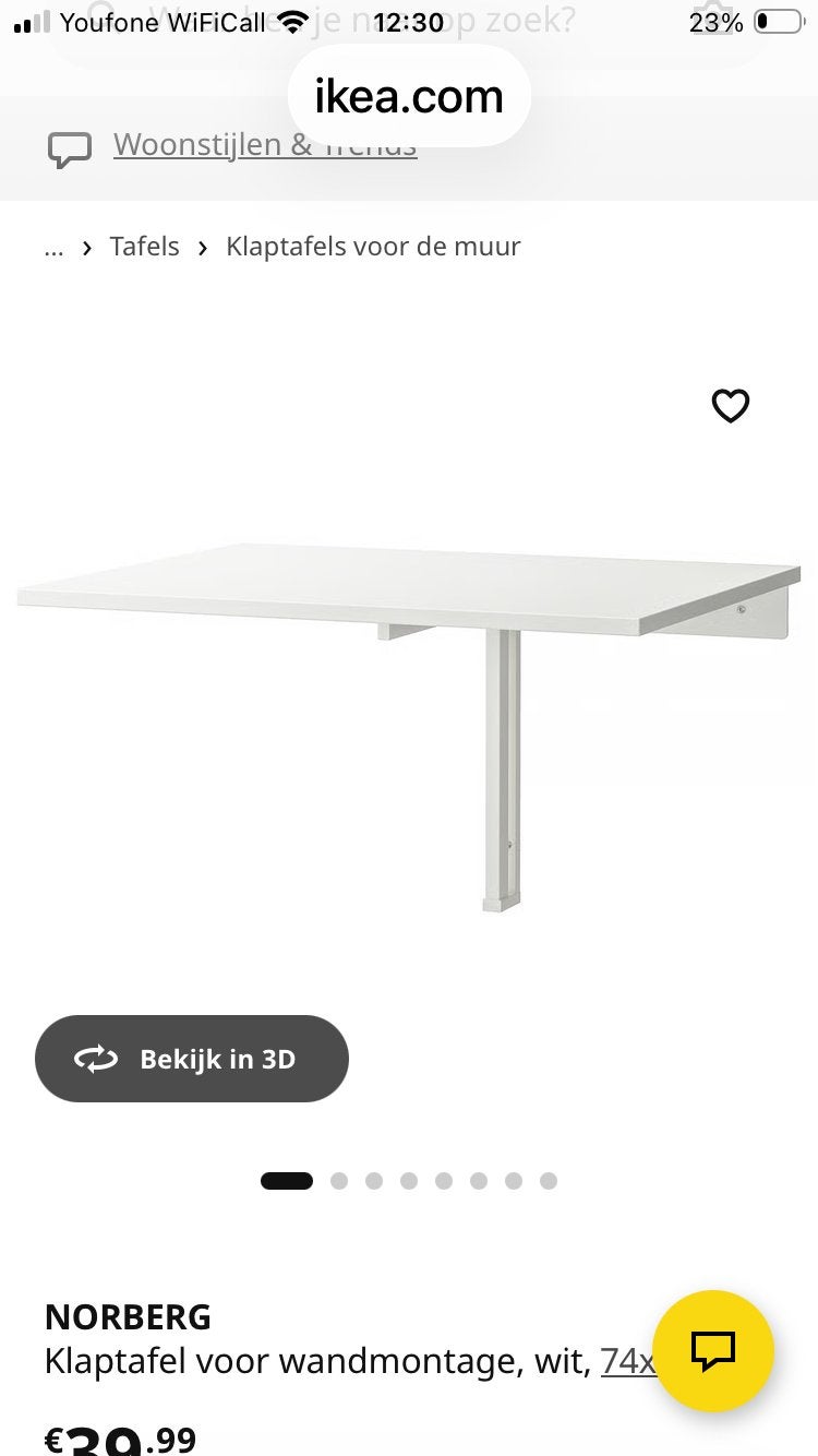 Wandtafel ikea, Huis en Inrichting, Tafels | Eettafels, Ophalen, Zo goed als nieuw, Rond, 50 tot 100 cm