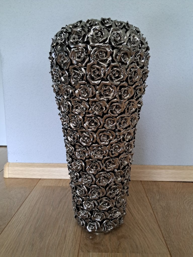 Kare Design Rose Multi Chrome Vaas met rozen verchroomd.45cm, Ophalen, 45 cm, Zo goed als nieuw, Zilver