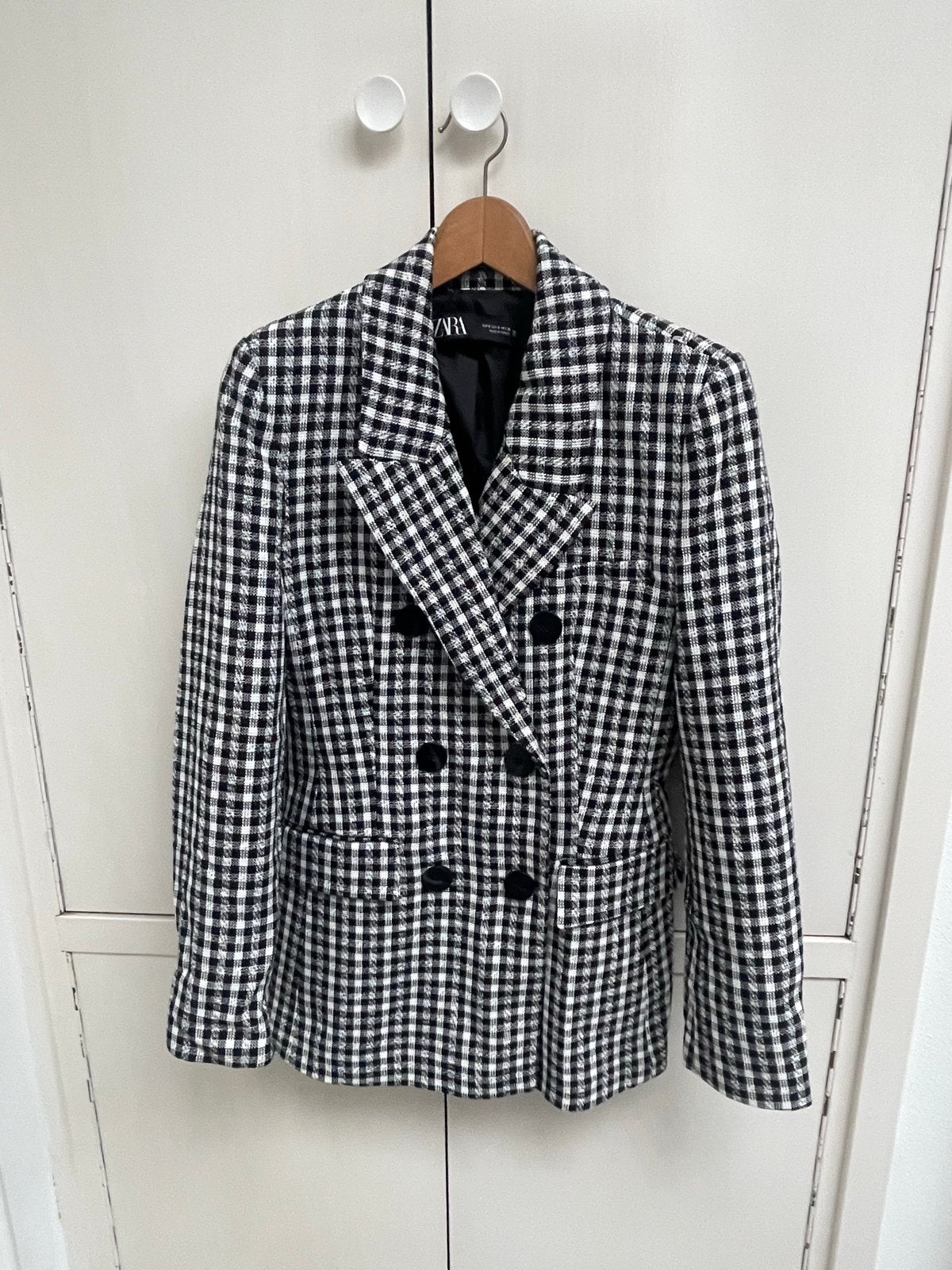 Zara geruite blazer en broek set - Maat S, Kostuum of Pak, Zwart, Ophalen of Verzenden, Zo goed als nieuw