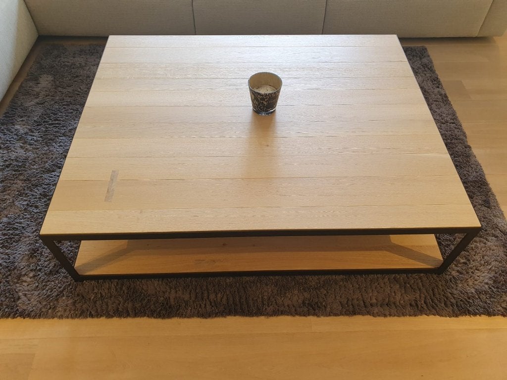 Van Rossum Two Massief Houten Salontafel Met Metalen Frame, Huis en Inrichting, Ophalen, Eikenhout, Zo goed als nieuw, 100 tot 150 cm