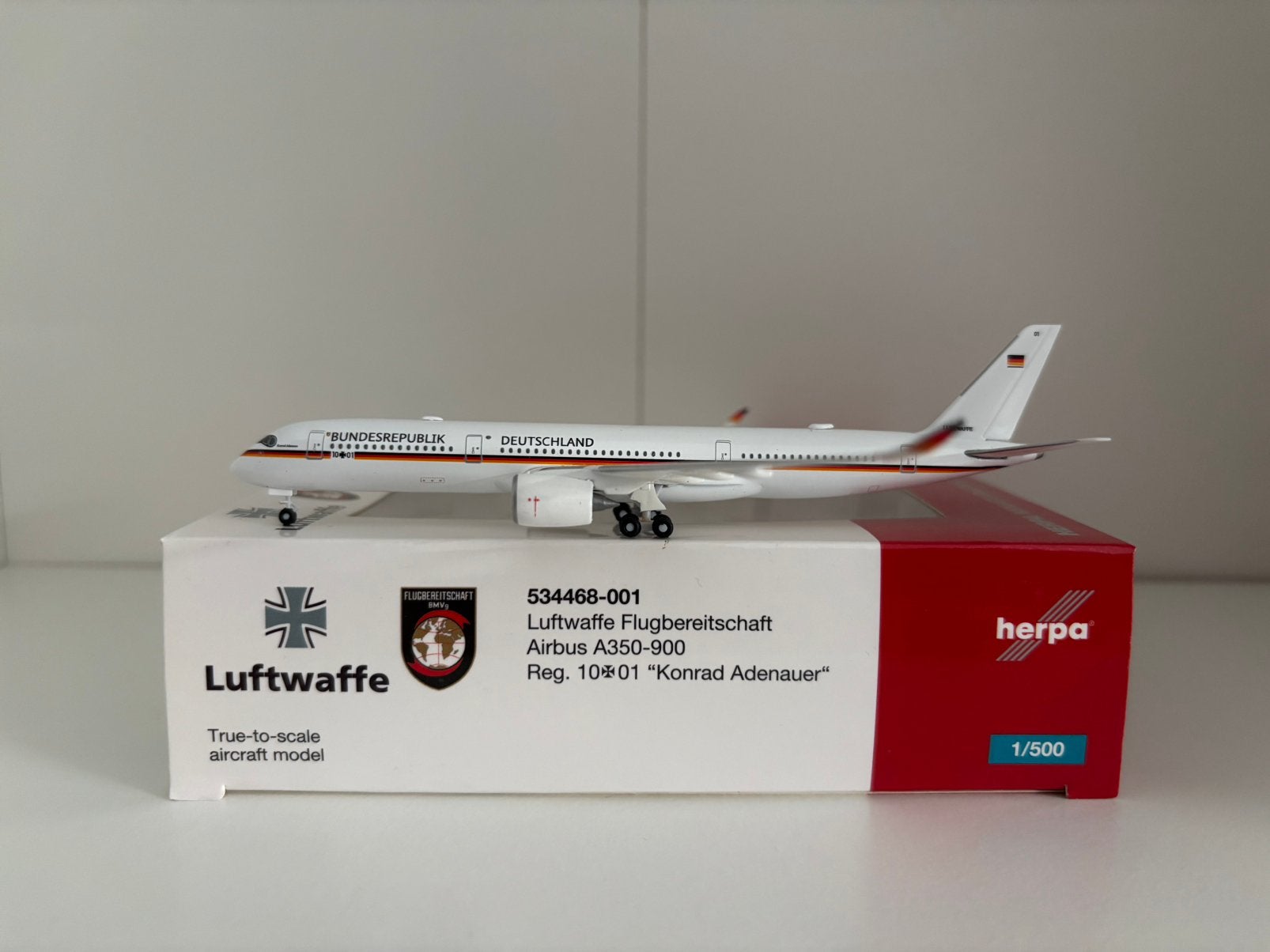 Herpa 534468-001 Luftwaffe Airbus A350-900 1:500, Ophalen of Verzenden, Zo goed als nieuw, Schaalmodel