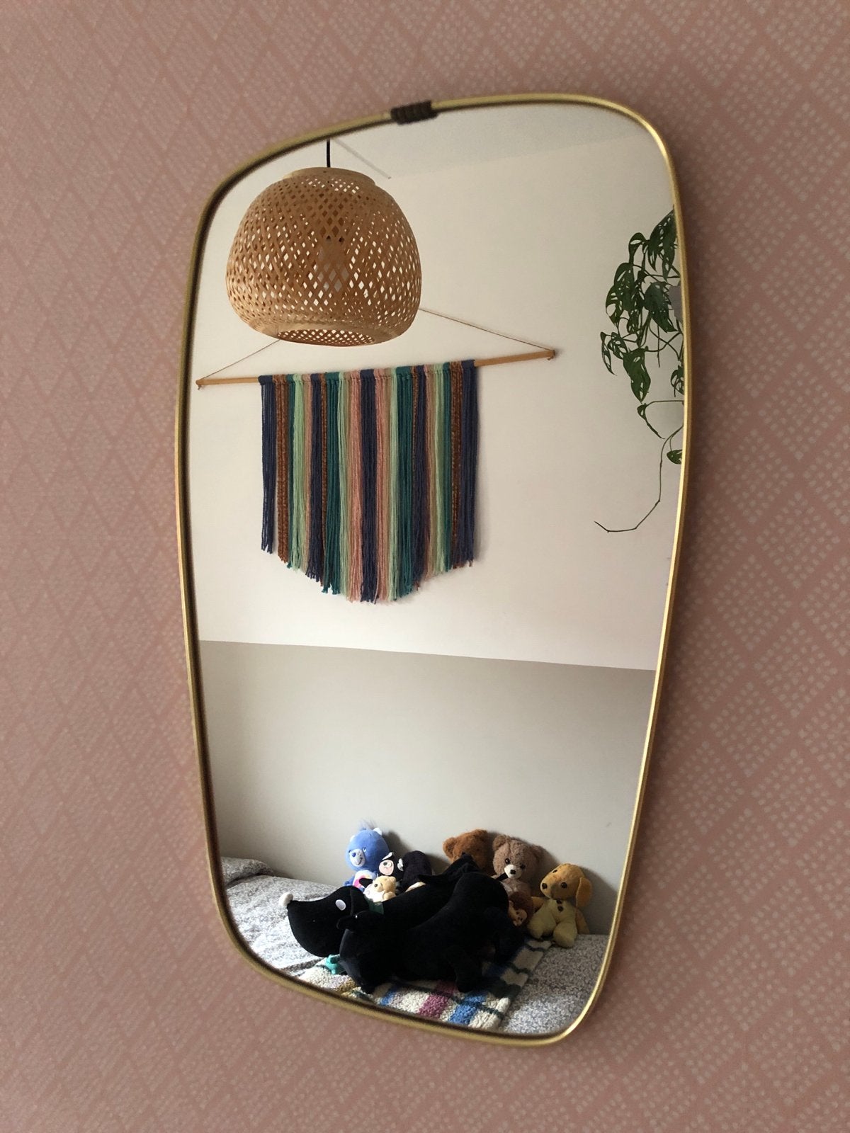 Vintage spiegel met gouden rand, Ophalen, Overige vormen, Minder dan 50 cm, Minder dan 100 cm