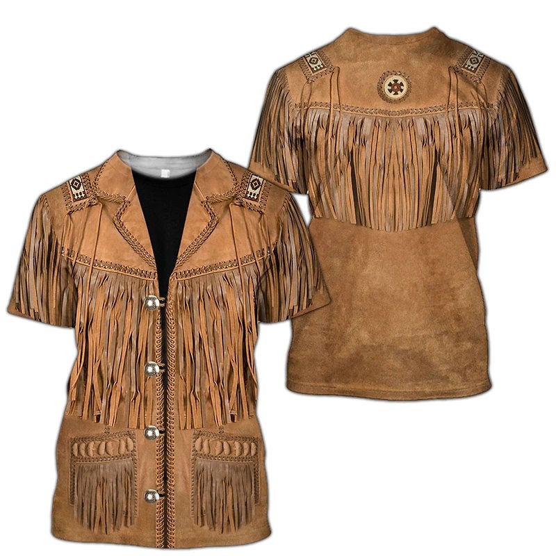 Heren western t-shirt 1 / cowboy bruin t shirt indianen, Kleding | Heren, Verzenden, Nieuw, Overige maten, Bruin