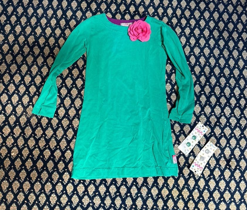Waaaw groene jurk maat 122/128 met 3 variaties aan drukkers, Ophalen of Verzenden, Gebruikt, Meisje, Jurk of Rok