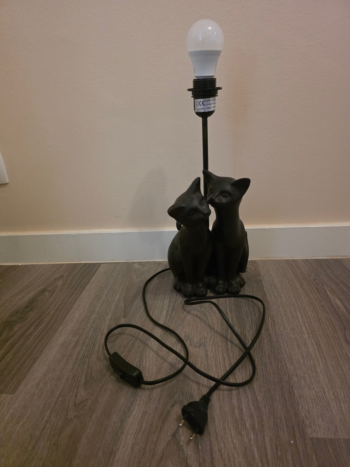 Tafellamp met kattenbeeldjes - Zwart, E27 fitting, Met schakelaar, Overige merken, Gebruikt, Kunststof