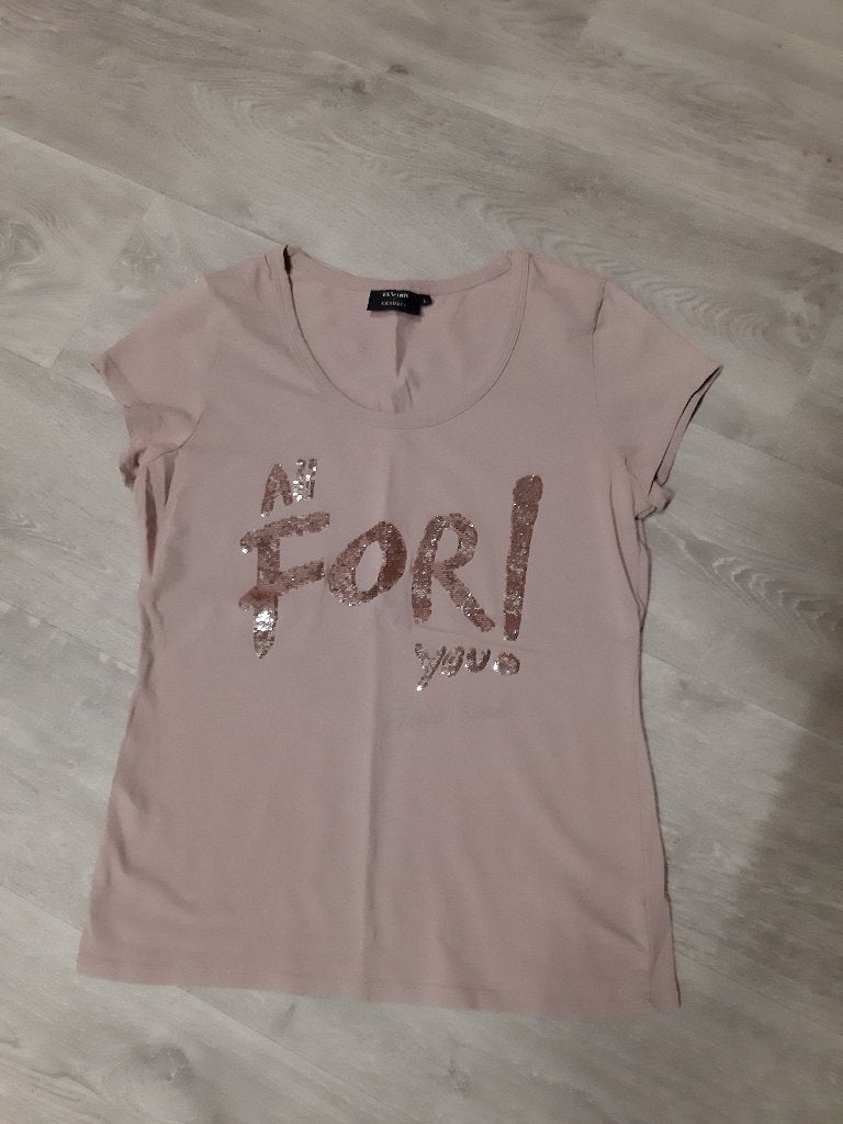 Dames top / shirt korte mouwen - maat L - roze pailletten, Maat 42/44 (L), Ophalen of Verzenden, Zo goed als nieuw, Korte mouw