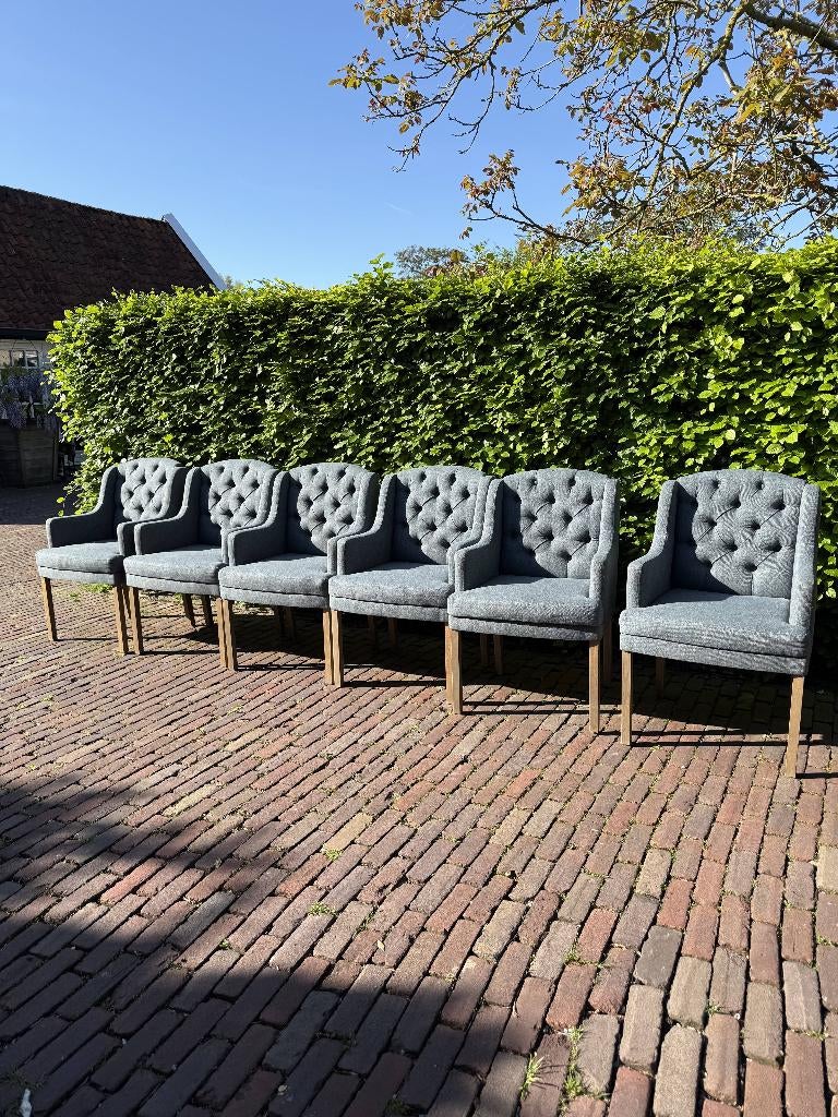 6 Luxe Eetkamerstoelen Fauteuilstoelen Denim, Gebruikt, Blauw, Ophalen of Verzenden, Stof