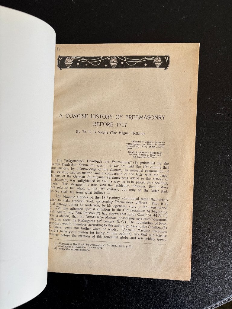 A Concise History of Freemasonry Before 1717, Ophalen of Verzenden, Th G. G. Valette