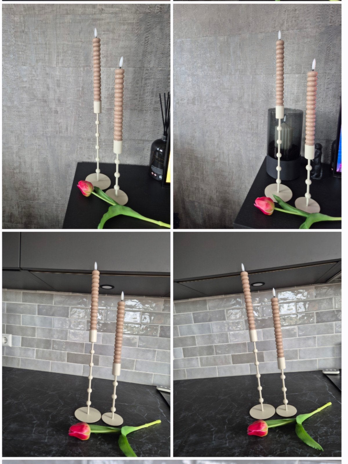 Twee creme kleurige kandelaars, Ophalen of Verzenden, Overige materialen, Minder dan 25 cm