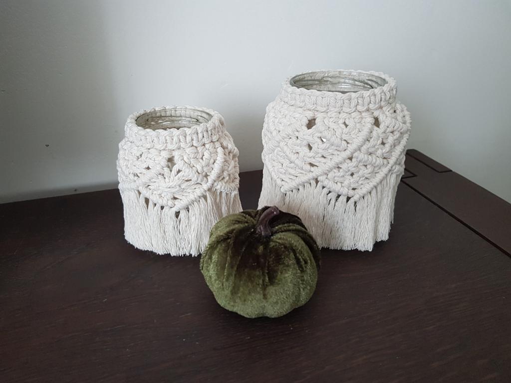 Setje macramé windlichten, nieuw, Overige materialen, Nieuw, Ophalen of Verzenden, Crème