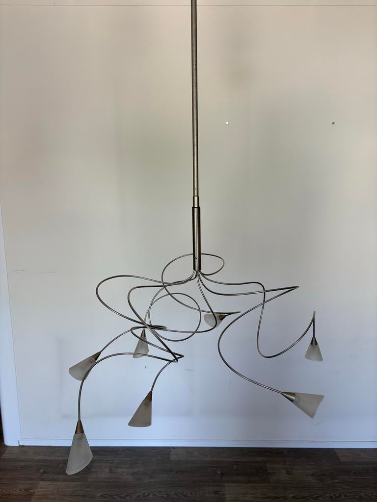 Harco Loor RVS design hanglamp met 6 lichtpunten, Ophalen of Verzenden, Zo goed als nieuw, Metaal