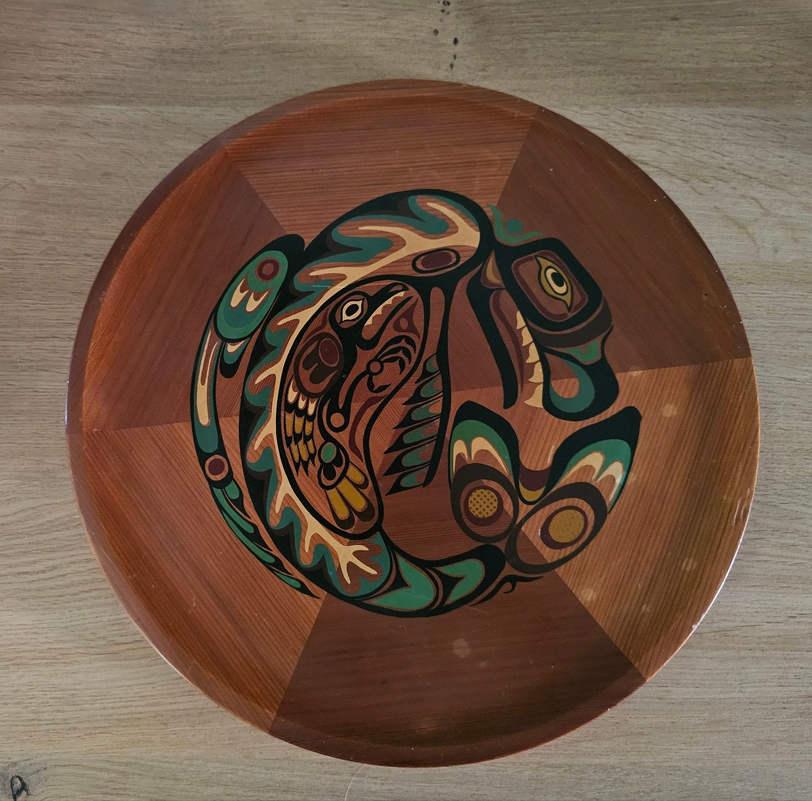 Vintage Canadees First Nations Wandbord - Raven & Whale, Hout, Geschilderd, Ophalen of Verzenden, Meerkleurig