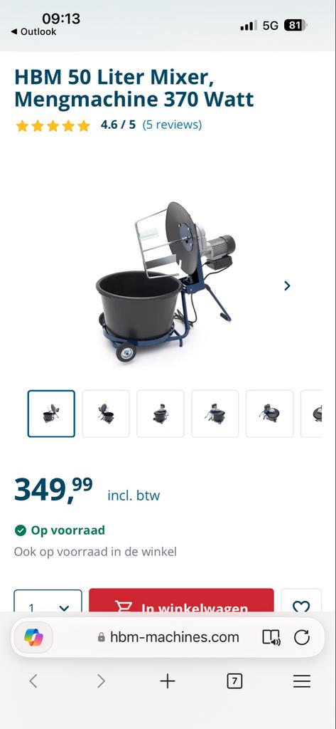 HBM 50 Liter Mixer, Mengmachine 370 Watt, Ophalen, Zo goed als nieuw
