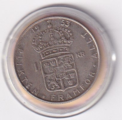 Zweden 1 Krona 1953 met randtikje, Verzenden, Overige landen, Losse munt, Zilver