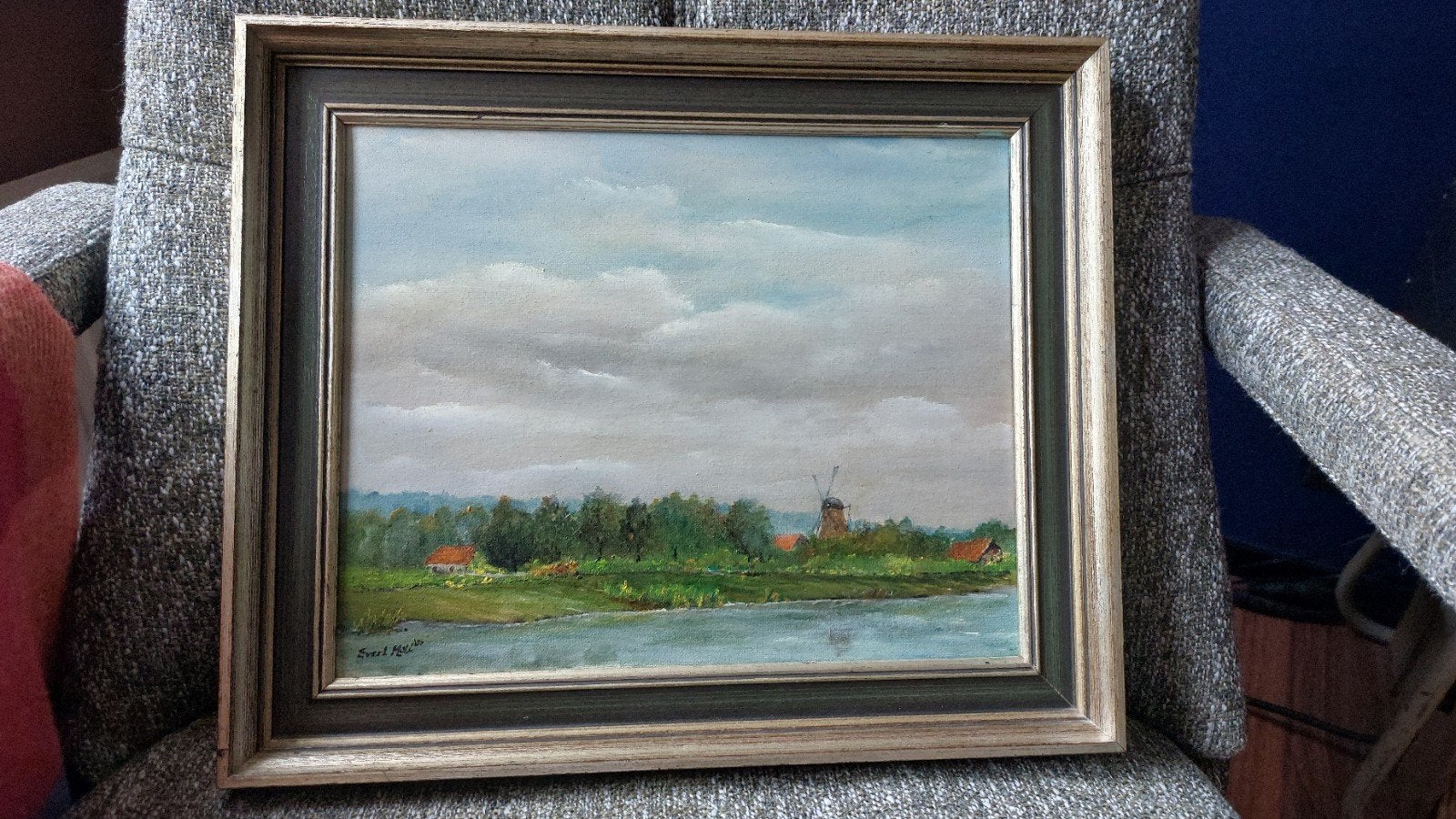 Schilderij Evert Moll: Hollands landschap met molen en water, Ophalen of Verzenden
