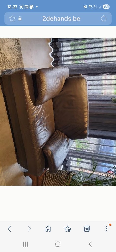 Lederen fauteuil (bruin), Huis en Inrichting, Fauteuils, Ophalen, Gebruikt, 50 tot 75 cm, Leer