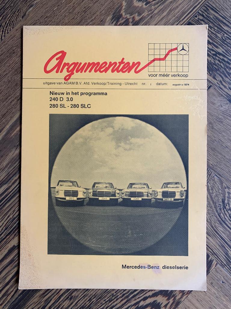 Argumenten Mercedes-Benz 240D 3.0 + 280SL - 280 SLC 1974, Boeken, Auto's | Folders en Tijdschriften, Zo goed als nieuw, Mercedes