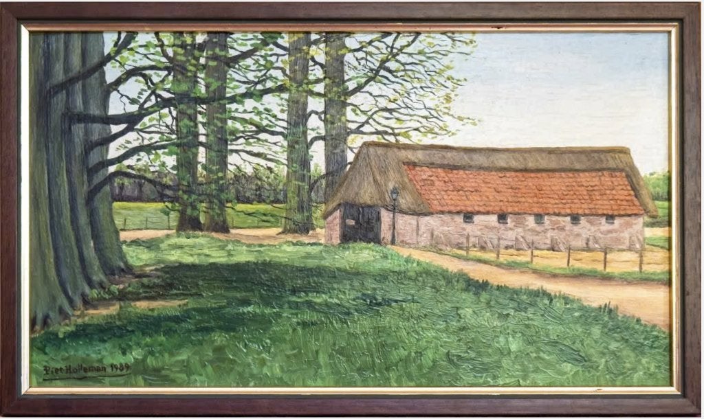 Piet Holleman - Olieverf schaapskooi Ginkelse heide, Paneel, Nederlandse school, Ophalen of Verzenden, Gedateerd