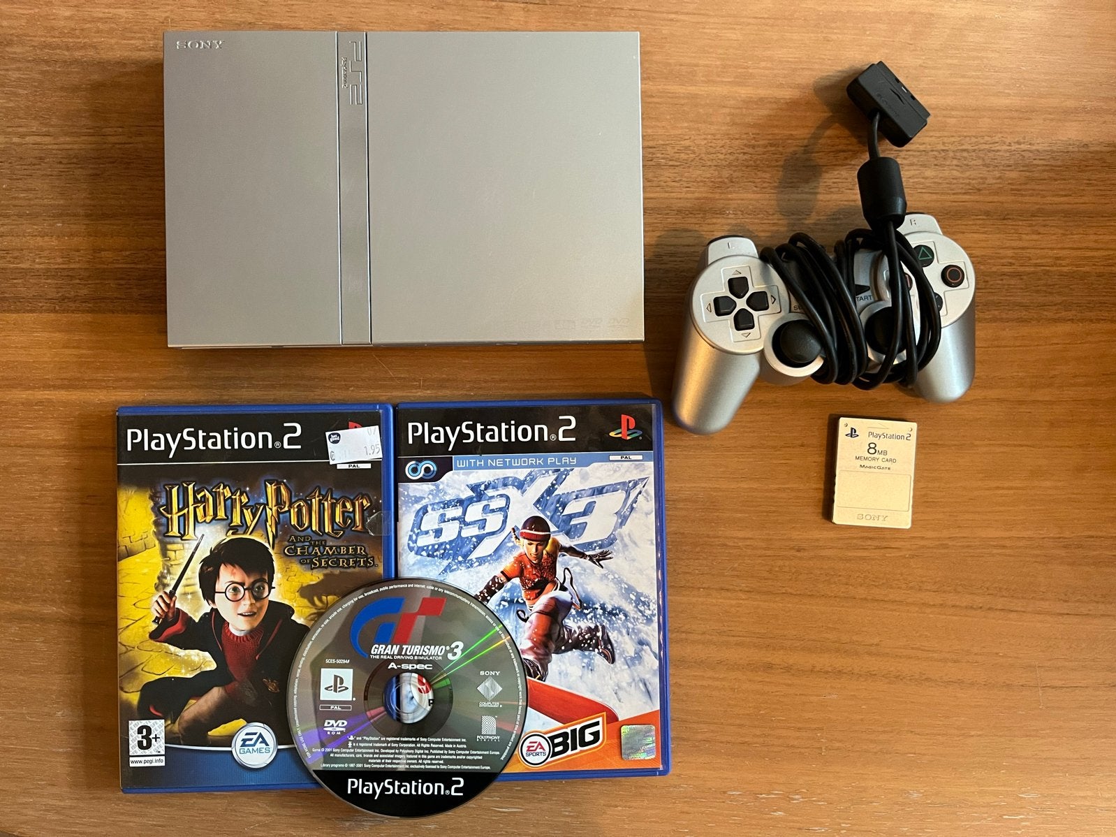 Sony PlayStation 2 Slim Zilver met 3 spellen en controller, Gebruikt, 1 speler, Vanaf 7 jaar, Ophalen