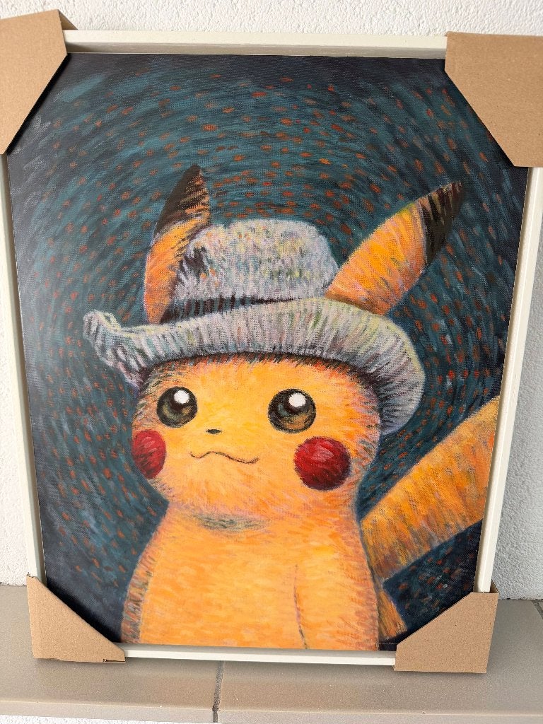 Pokémon x Van Gogh - Pikachu Print met witte lijst 45x37, Hobby en Vrije tijd, Verzamelkaartspellen | Pokémon, Ophalen of Verzenden