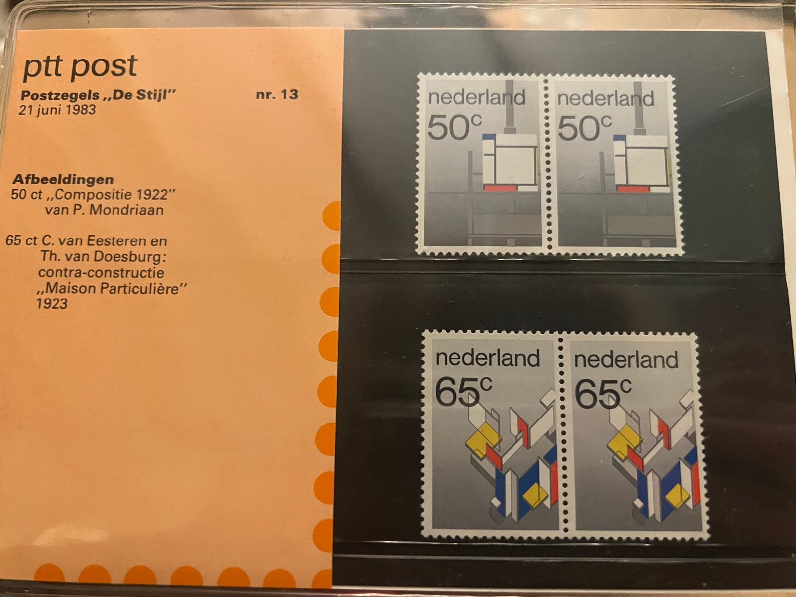 PTT Postzegelmap De Stijl 1983 Piet Mondriaan, Ophalen of Verzenden, Na 1940, Postfris