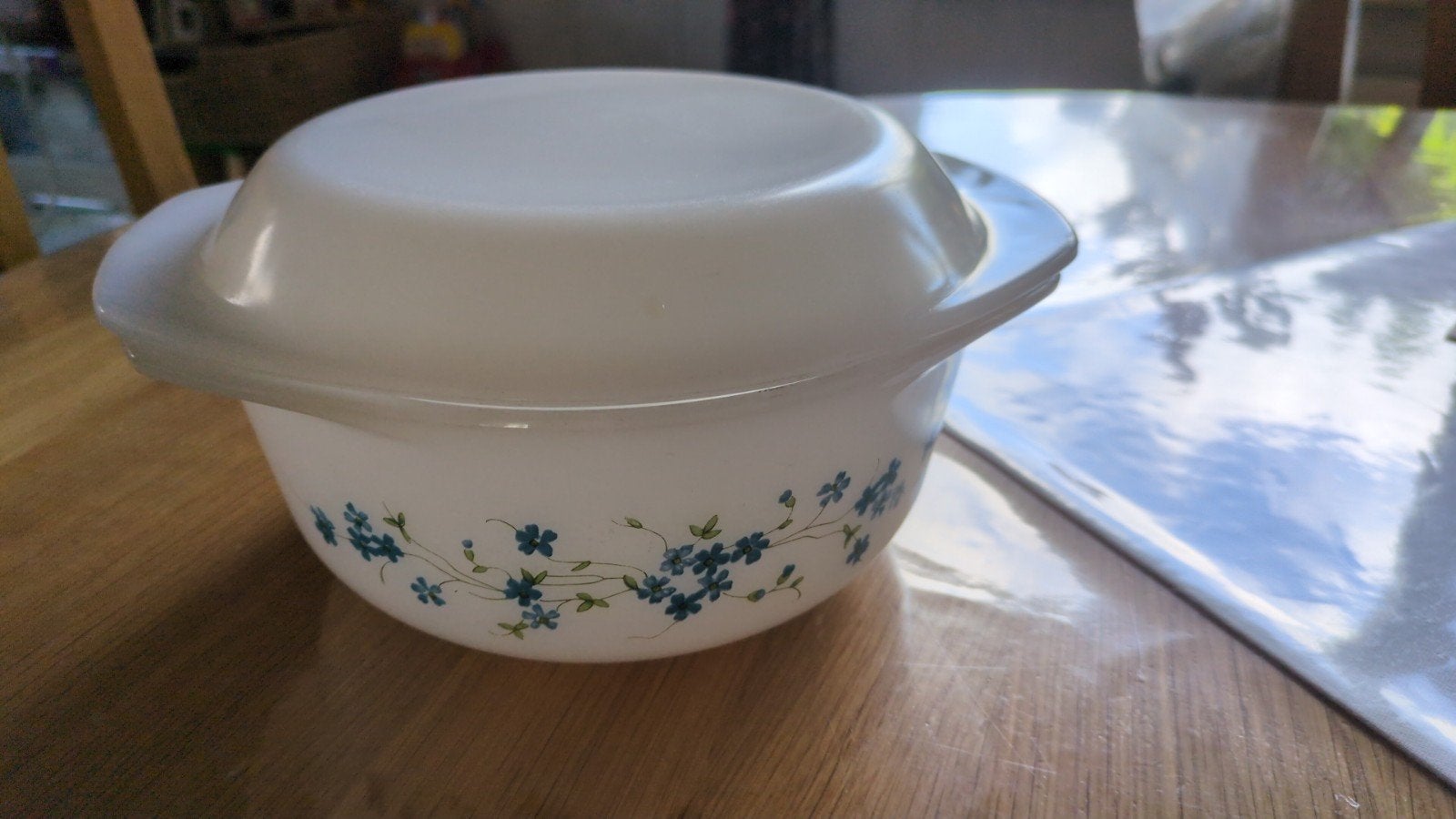 Retro Arcopal Ovenschaal met Deksel - Blauwe Bloemen, Ophalen of Verzenden